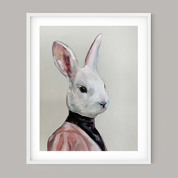 White Bunny in Clothes Oil Painting