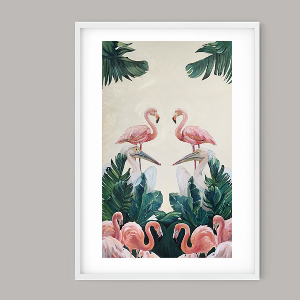 FLAMINGOS, PELICANS AND PALMS